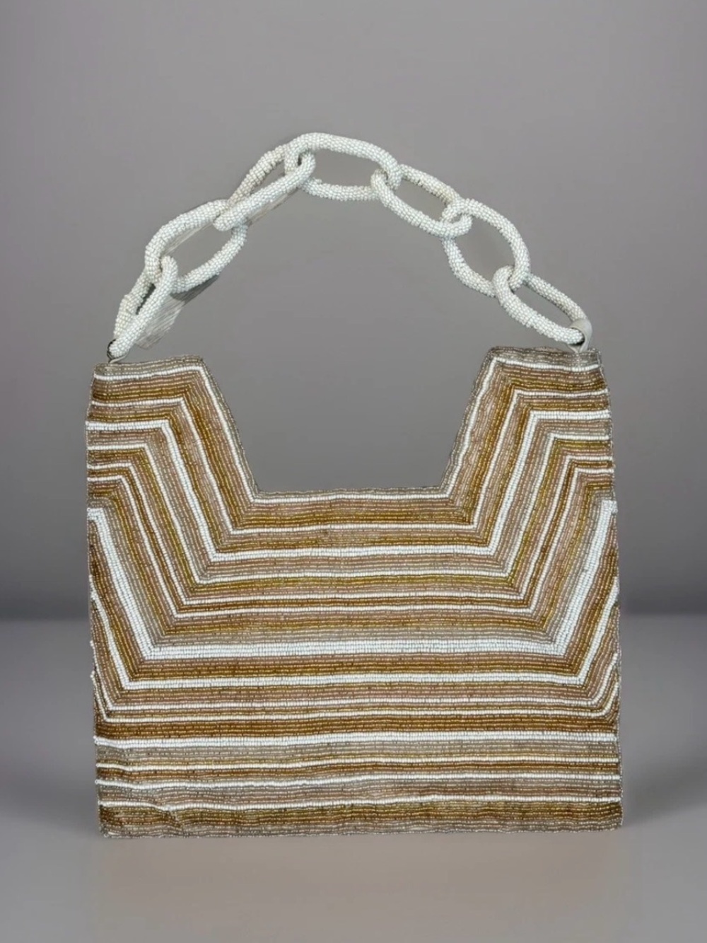 Anthropologie Beaded Square Shoulder Bag Elegant Formal Gold/ Chain Style Strap